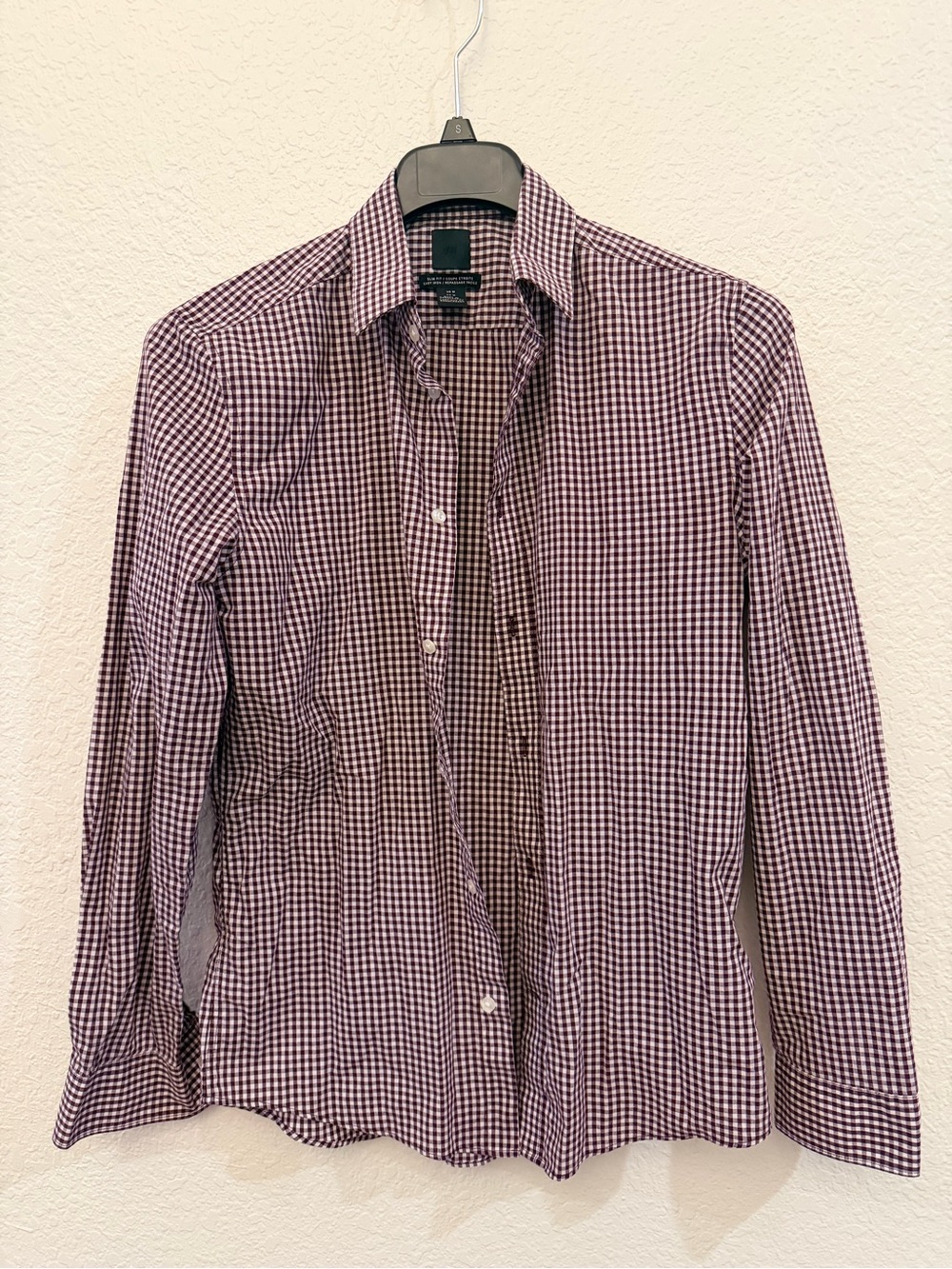 H&M Men's Gingham Button-Down Shirt - Burgundy and White